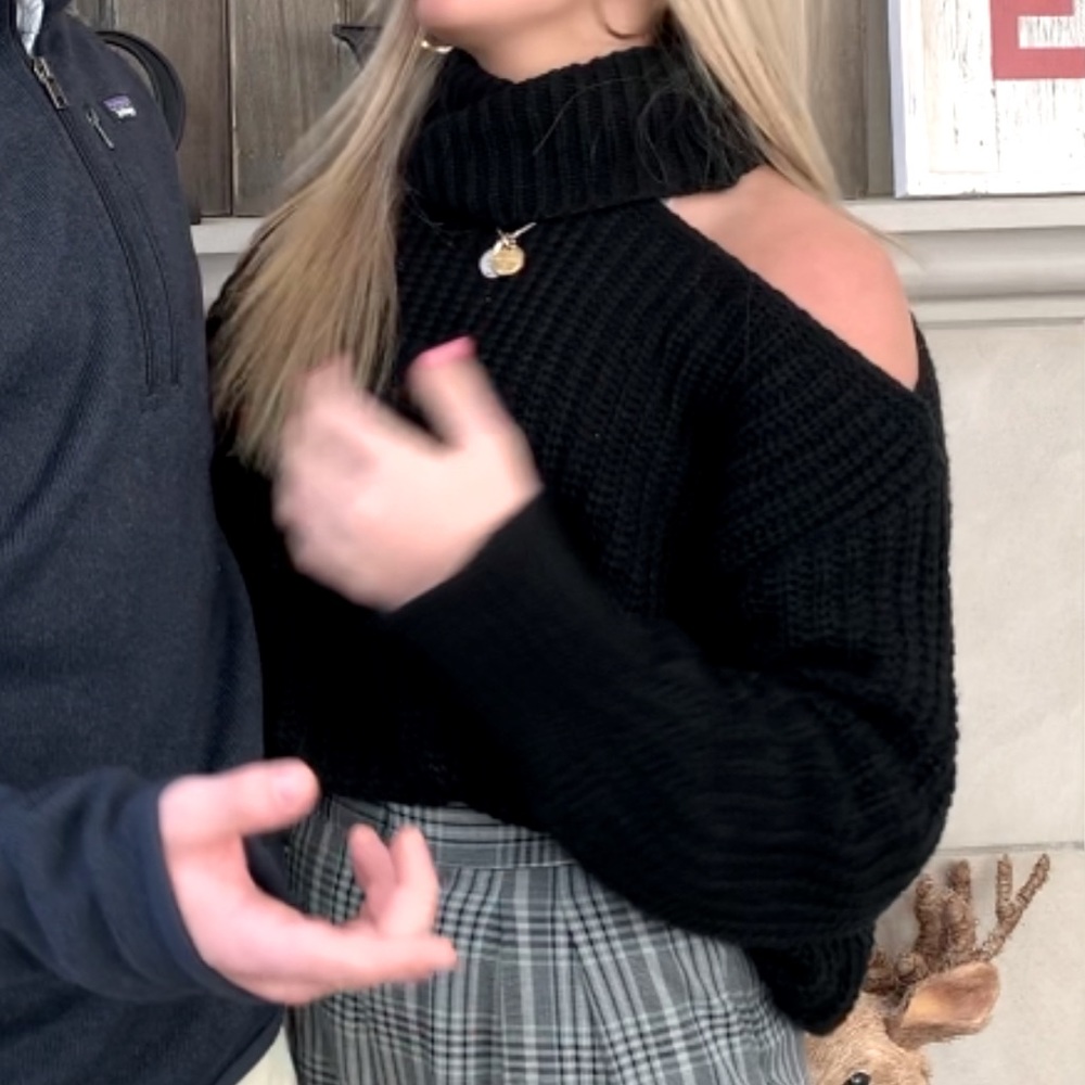 Open shoulder turtle neck sweater